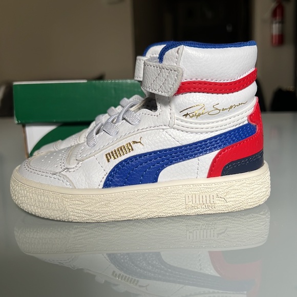 PUMA RALPH SAMPSON MID V - 6C TODDLER RED WHITE BLUE GOLD STRETCH LACES HIGH TOP - Picture 8 of 9